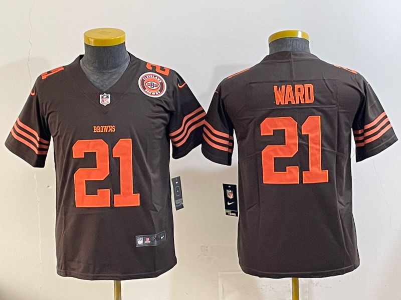 Youth 2025 Nike Cleveland Browns #21 Ward brown Retro Limited NFL Jersey style 03->youth nfl jersey->Youth Jersey